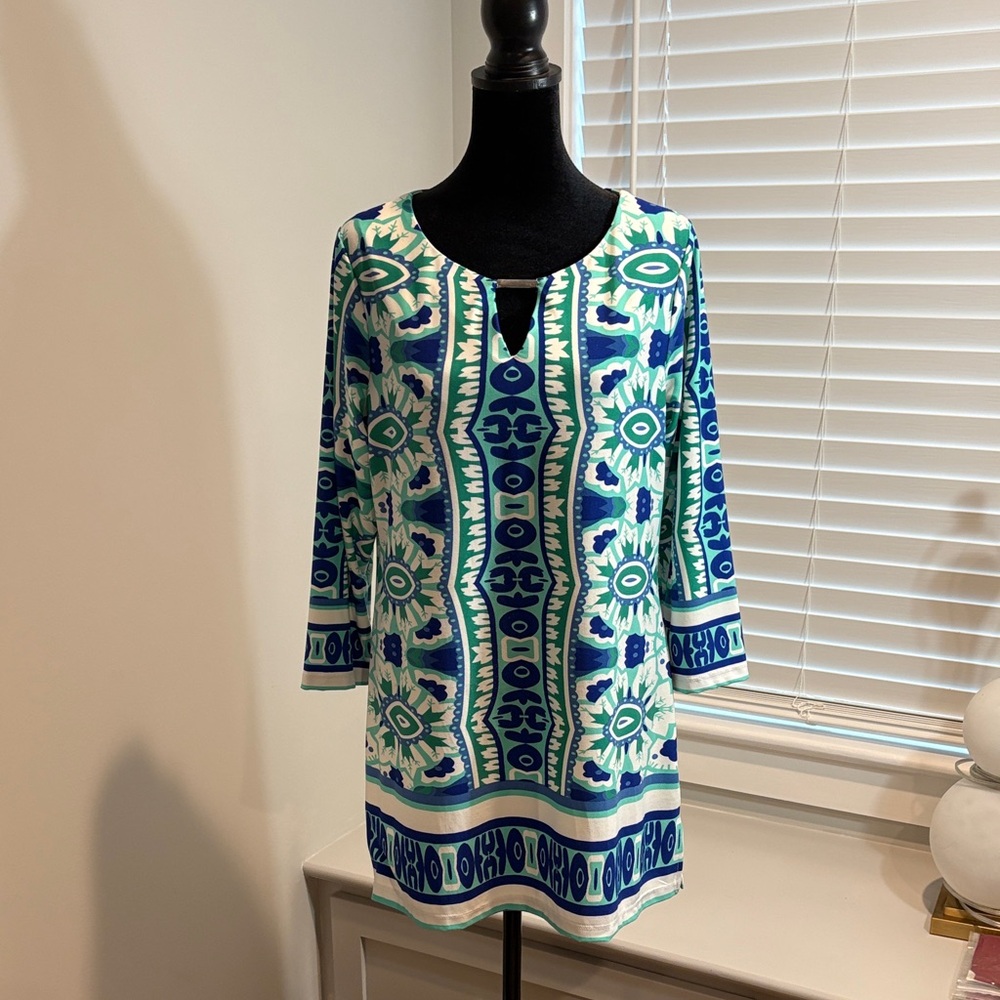 Blue and Green Patterned Women's Tunic
